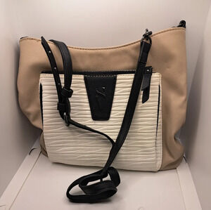 Simply Vera‎ Vera Wang 10" Tan Beige White Purse Handbag Pocketbook Crossbody